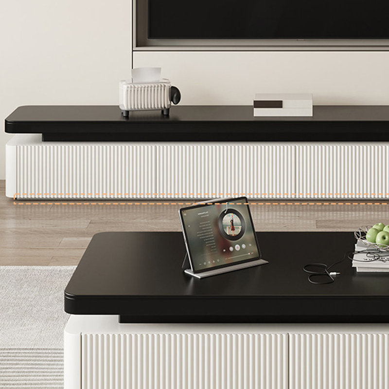 Meuble télé moderne en bois manufacturé noir, H 15,75 po x L 78,74 po x l 15,75 po, Noir