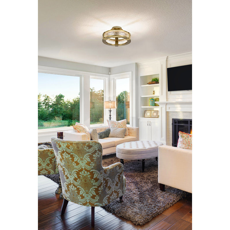 Peitsa - 13 Inch LED Semi Flush - Acrylic Panels, Vintage Brass
