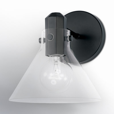 Single Light Glass Steel Dimmable Armed Sconce