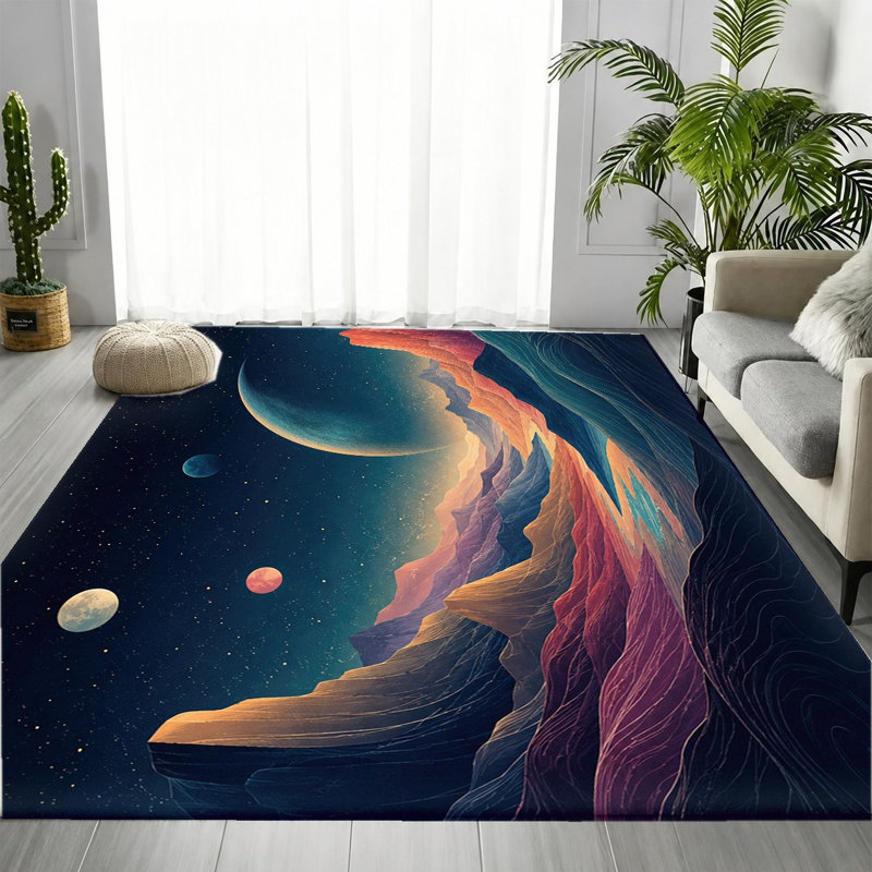Tapis de paysage cosmique de montagne Cosmic, Rectangle 5 pi 3 po x 3 pi 3 po (160 x 100 cm)