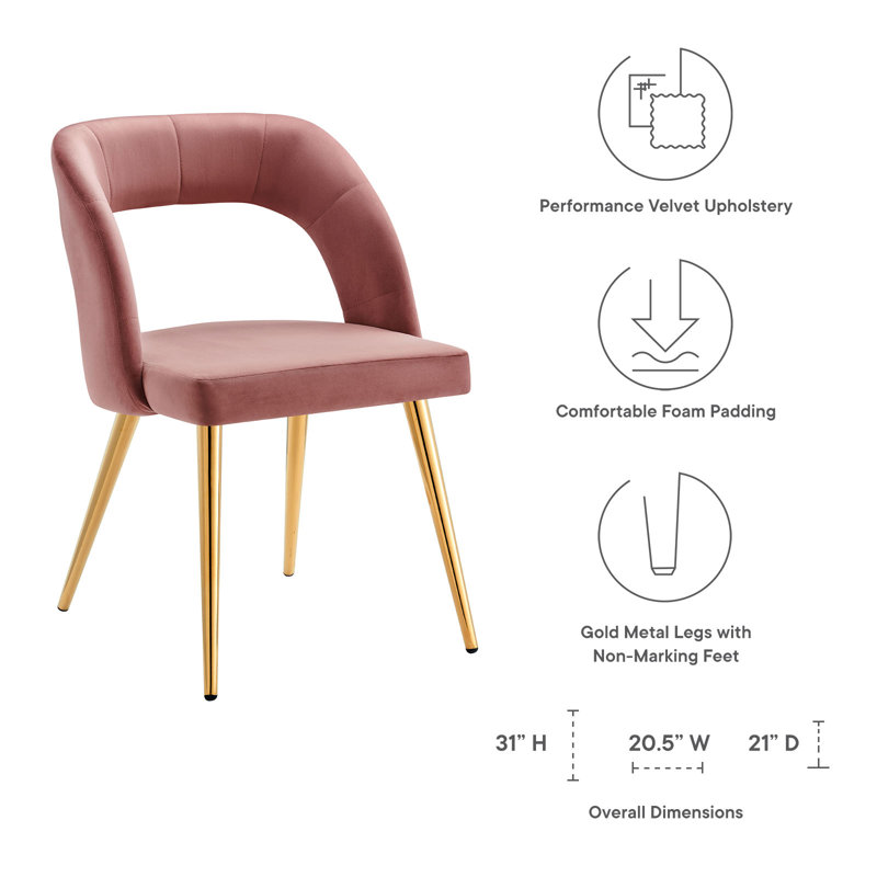 Elegant Dusty Rose Velvet Side Chair with Gold Metal Legs
