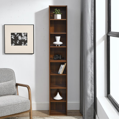 8-Tier Media Tower Rack, CD DVD Slim Storage Cabinet With Adjustable Shelves, Tall Narrow Bookcase Display Bookshelf For Home Office, Multi-Functional