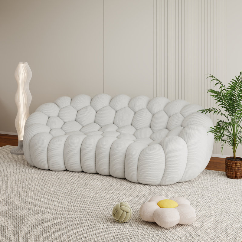 Cenie Modern Upholstered Boneless Arc-Shaped 3D Knit Fabric Sofa, No Assembly Required(3 Seat), Light Gray