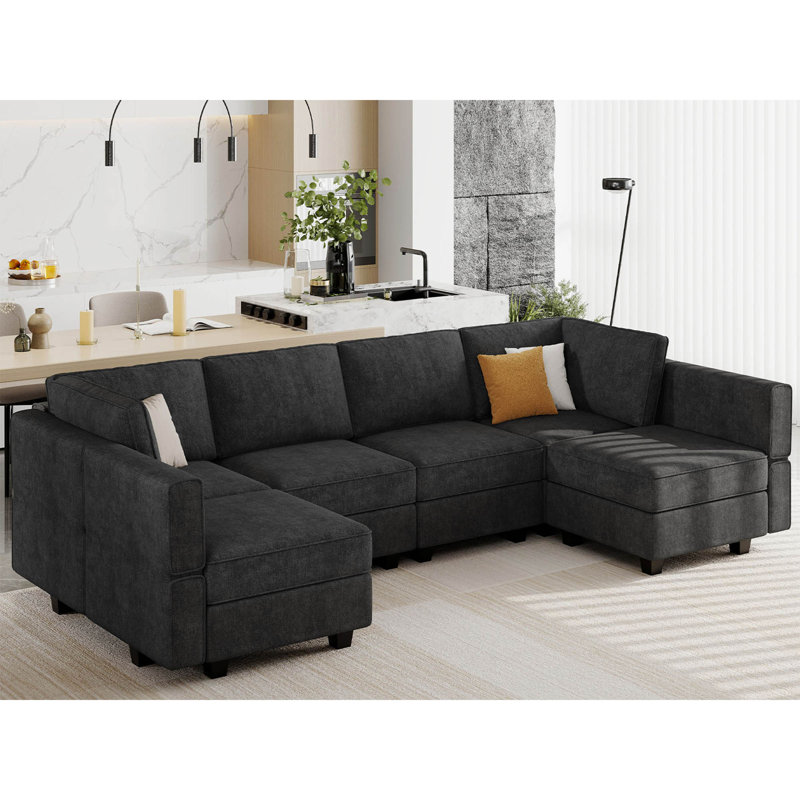 Upholstered Sectional Reversible, Black 100% Polyester