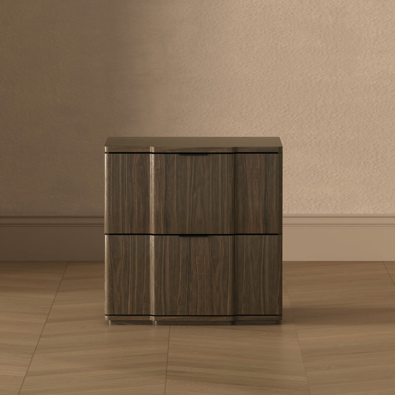 Clive 22" Mid-Century Modern 2-Drawer Nightstand in Walnut and Black, Walnut and Black