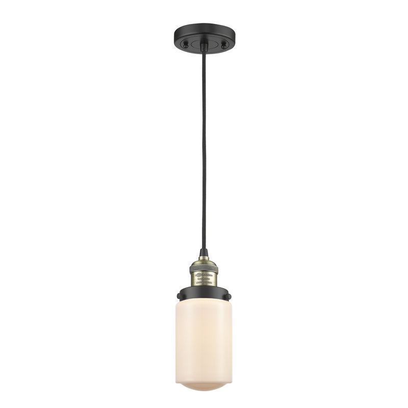 Luminaire suspendu 1 lumières scolaire single Saroyan, Blanc mat, Laiton antique noir, Ampoule non incluse