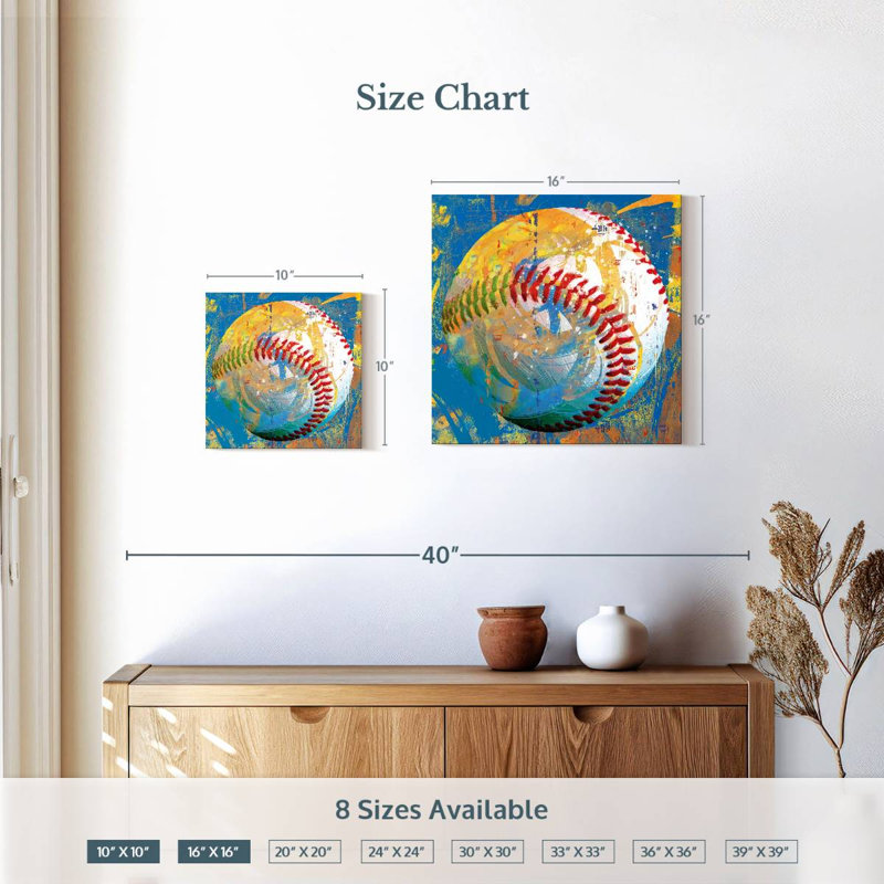 Peinture de baseball Sireci, H 16 po x l 16 po