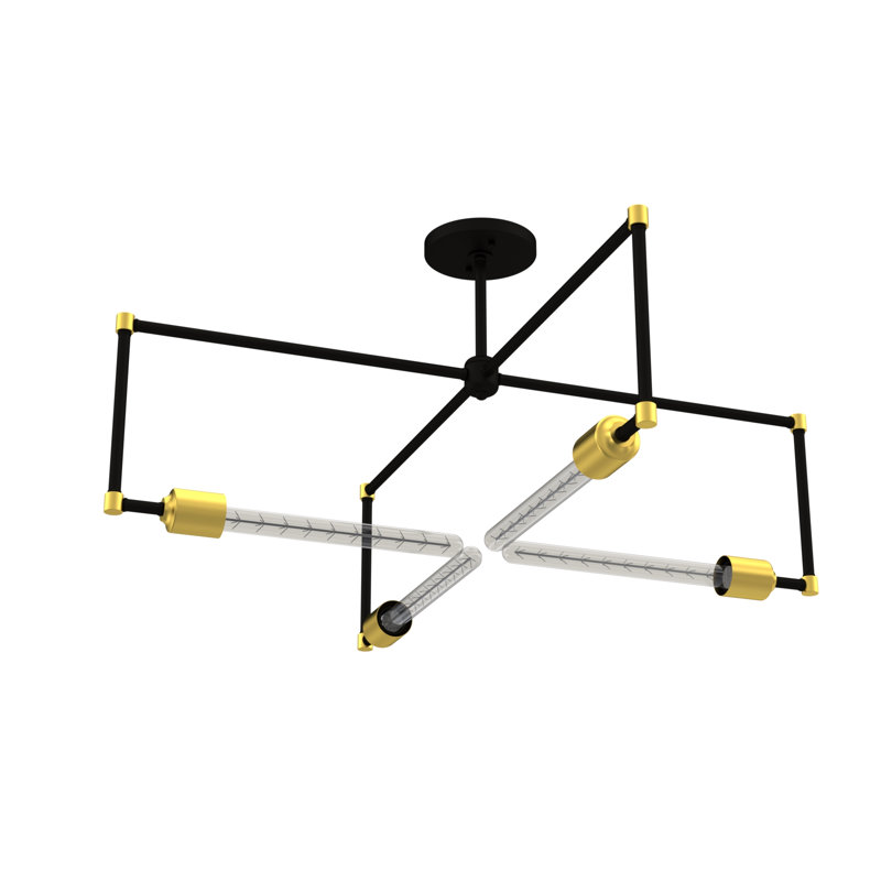 Plafonnier semi-encastré 4 lumières pronograde, Noir mat / laiton