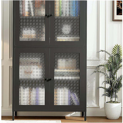 Armoire de rangement classique en métal avec 4 portes en verre et 4 tablettes