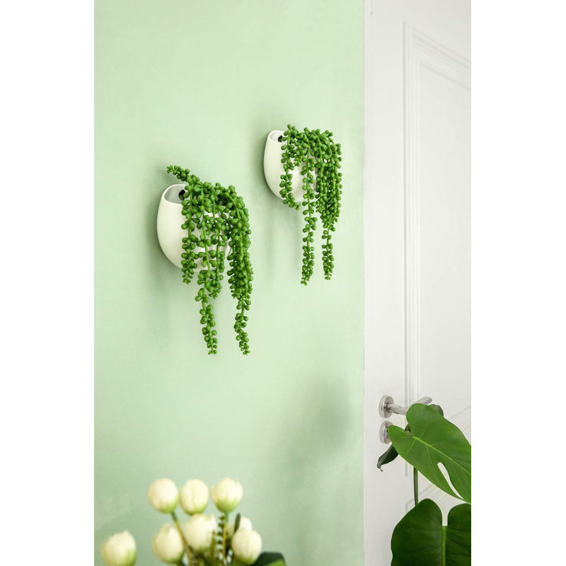 Jardinières murales avec fausse chaîne de perles plante succulente artificielle petit pot à fleurs suspendu en céramique