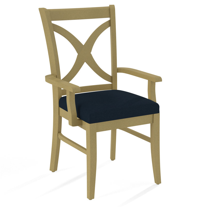 Hues Upholstered Arm Chair, Light Blue and White Stripe; 0256-54, Brass Finish