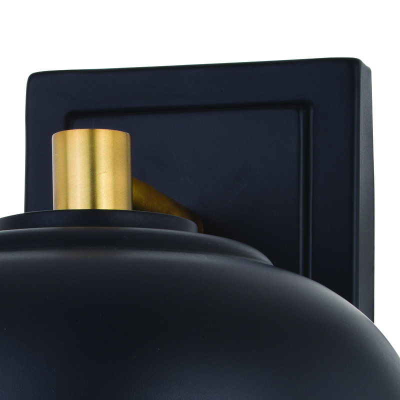 Doster Mid-Century Modern Dome Vanity Light, 1 Light, Matte Black/Satin Brass