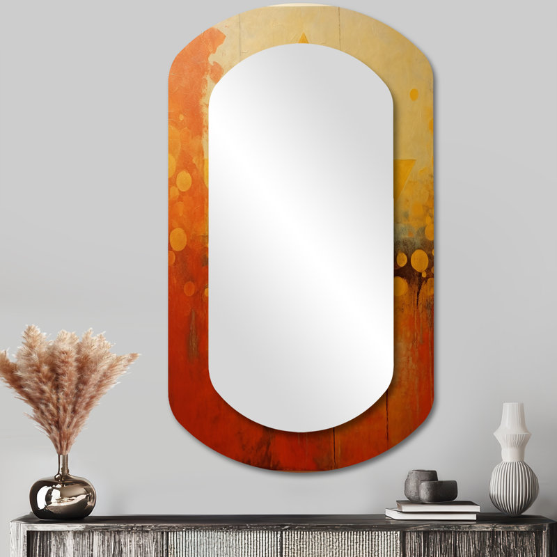Gleam of Simplicity Triangular Vintage - Geometric Cylinder Mirror, Yellow Asymmetrical Decorative Wall Mirror, Printed Metal Art