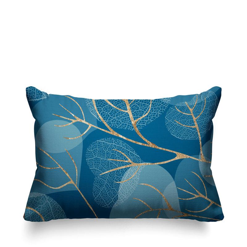 Coussin lombaire intérieur / extérieur Baka Leafs, Turquoise / or