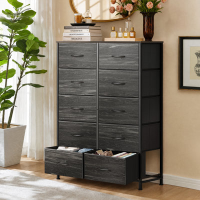 Commode 10 tiroirs pour chambre à coucher Cecilla, commode haute pour rangement avec dessus Woonden, structure robuste, commode double pour le salon, placard, couloir