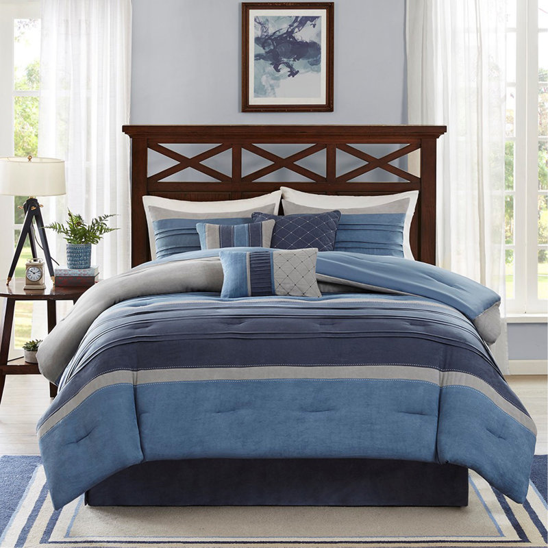 7 Piece Microsuede Comforter Set Navy
