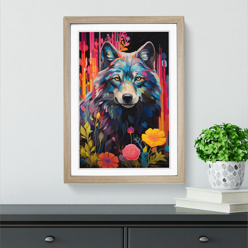 Wolf Colour Field 1 Piece Single Picture Frame Wall Art, 34cm H x 25cm W x 2cm D, Oak
