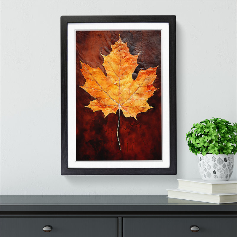 Leaf Gestural - Single Picture Frame Print on Wood, 64cm H x 46cm W x 2cm D, Black Framed