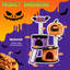Arbre à chat citrouille d'Halloween de 43 pouces, tour en velours violet et orange avec niches