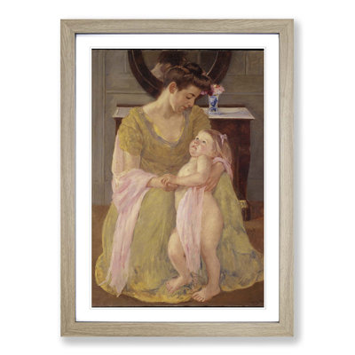 Mother with Child, Rose Scarf by Mary Cassatt - Framed Print