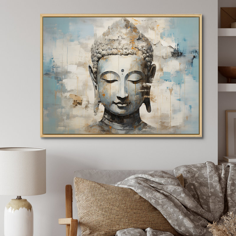 Simple Bouddhism Statue III - Bouddhisme, art mural, H 16 po x l 32 po x P 1 po, Cadre naturel flottant