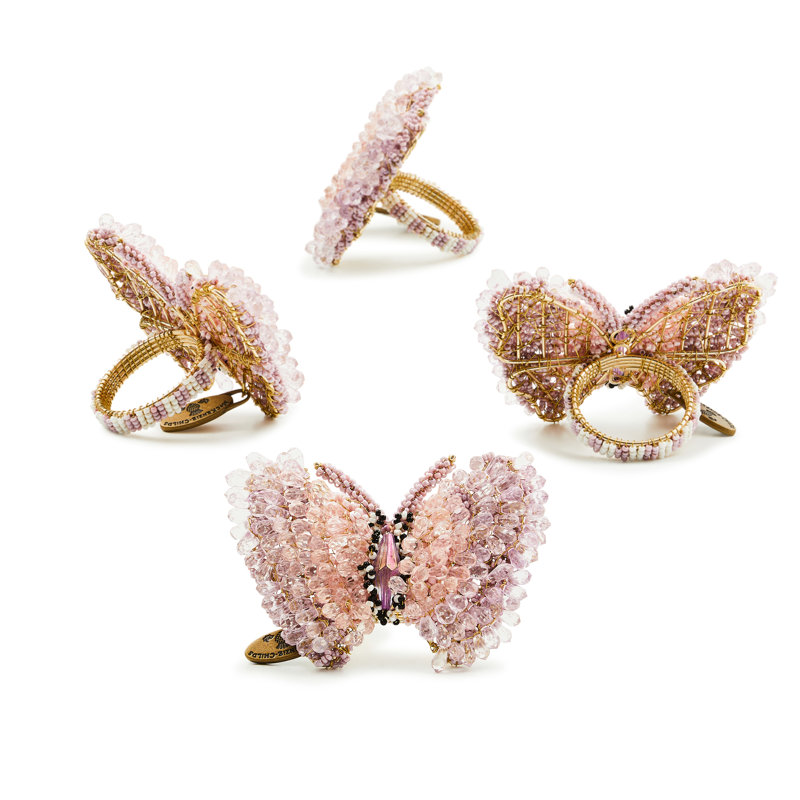 Pink Butterfly Hill Napkin Rings, Set Of 4