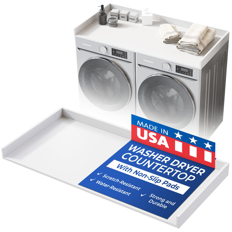 OfficeSimpli Large Washer Dryer Countertop 30 x 58 Heavy-Duty Laundry Countertop Over Washer and Dryer, Laundry Room Countertop Organization Solution with Non-Slip Pads, Glacier White