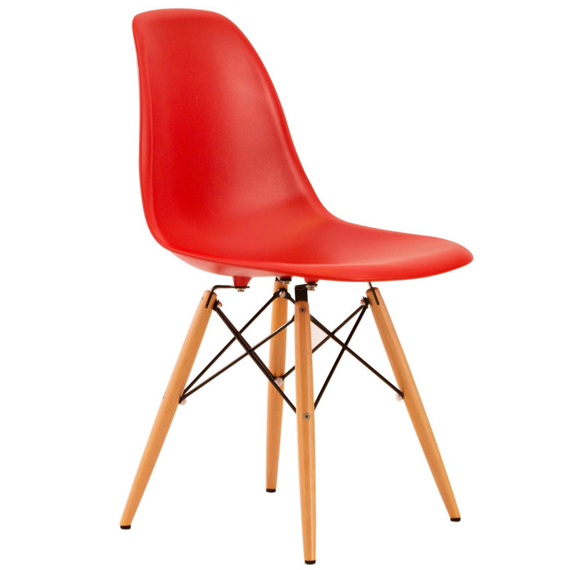 Dubuque Dining Side Chair with Metal Eiffel Base Design and Beech Wood Legs, Red, 1