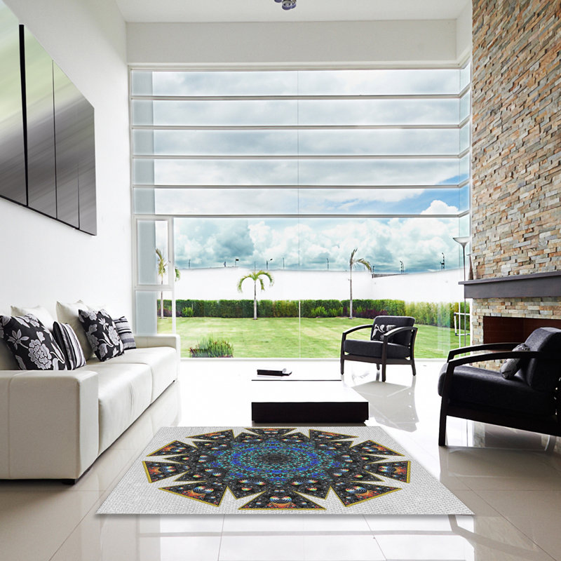 Tapis bleu/noir/gris à tisser électrique, Carré 4 pi
