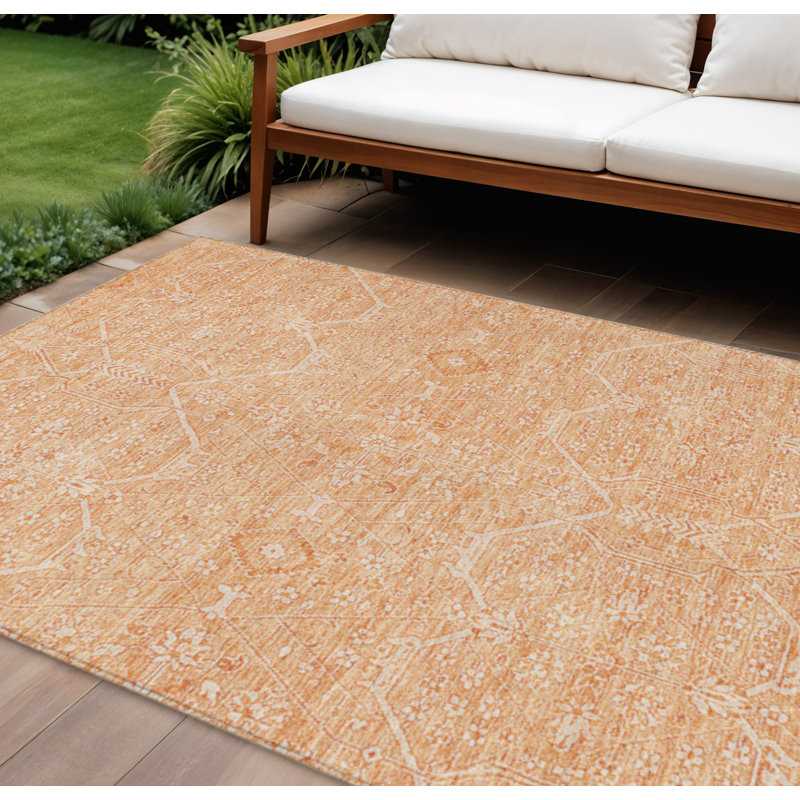 Tapis d'intérieur lavable floral 9 pi x 12 pi saumon