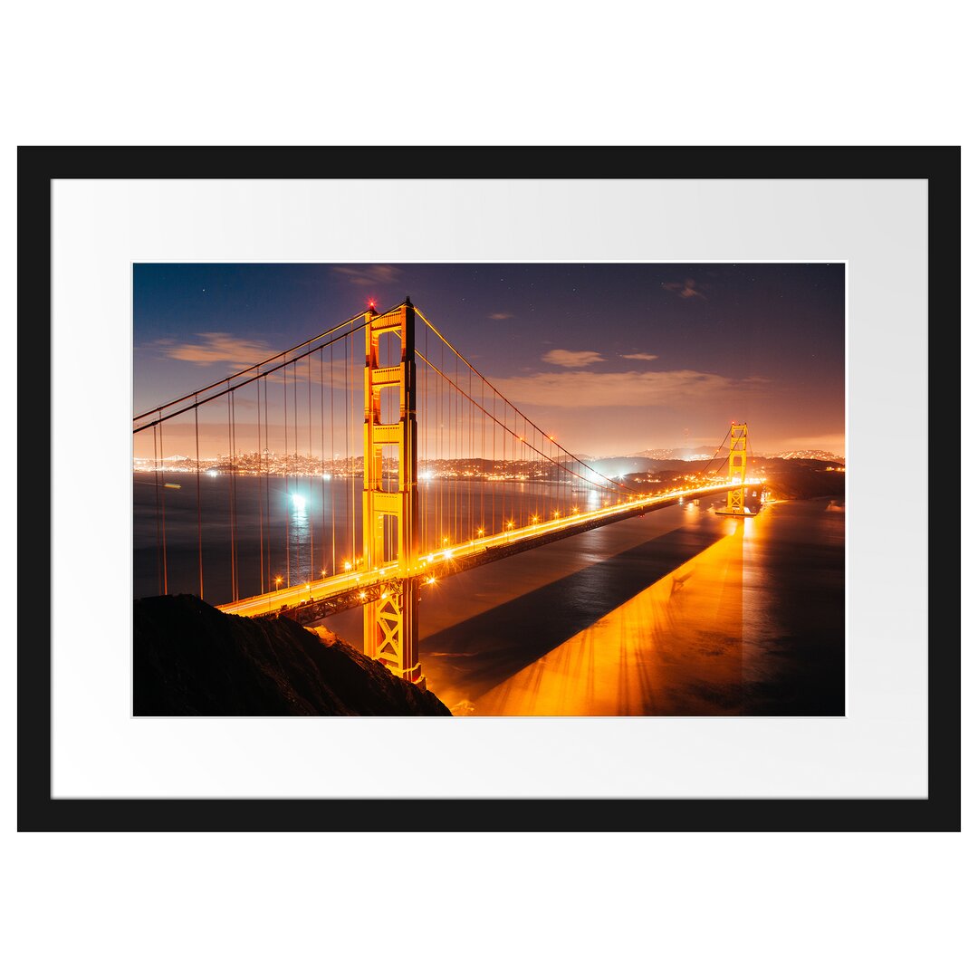 Gerahmter Fotodruck Golden Gate Bridge at Night