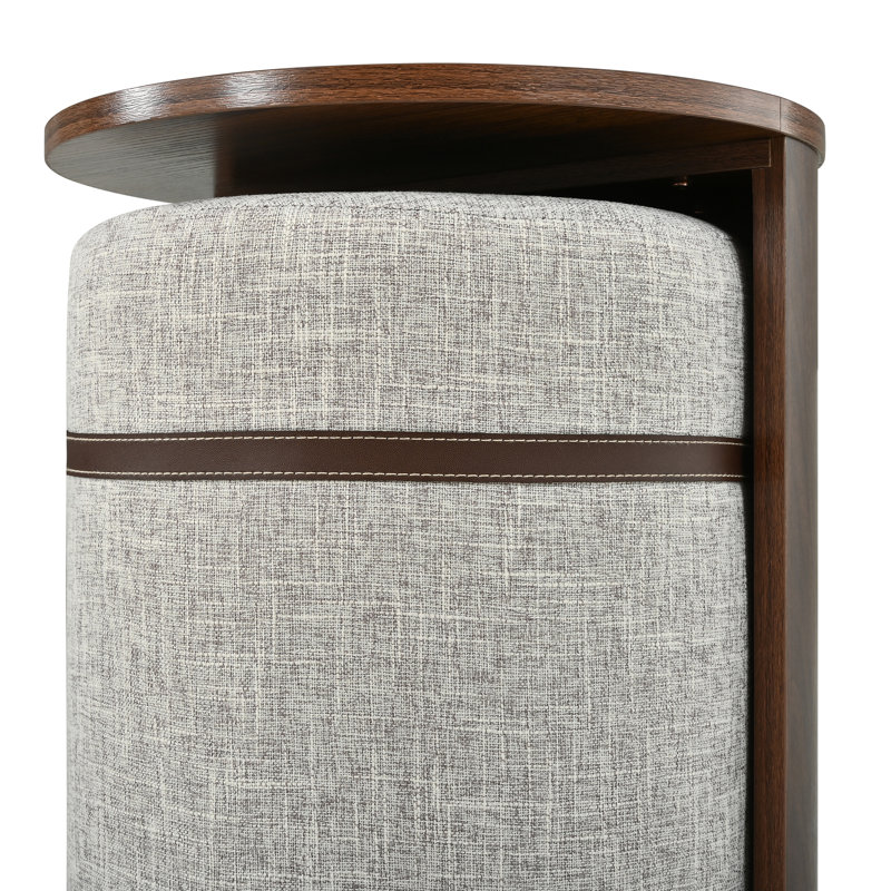 Table d'appoint 2 en 1 avec tabouret intégré, table d'appoint ronde pour canapé avec compartiment de rangement