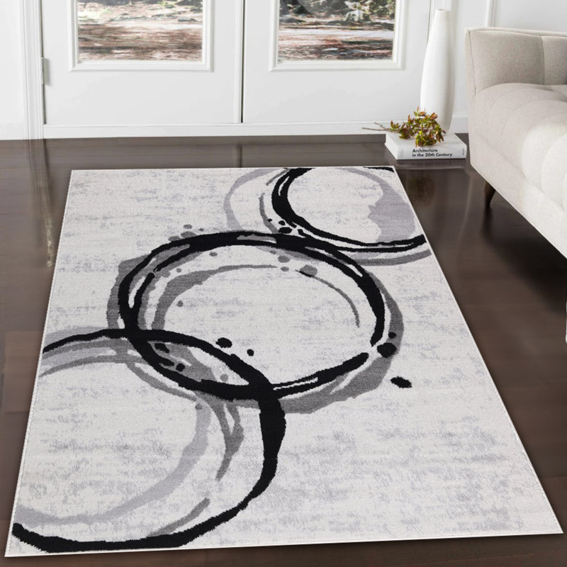Tapis noir et gris Dream Collection, Rectangle 5 pi 3 po x 7 pi 3 po