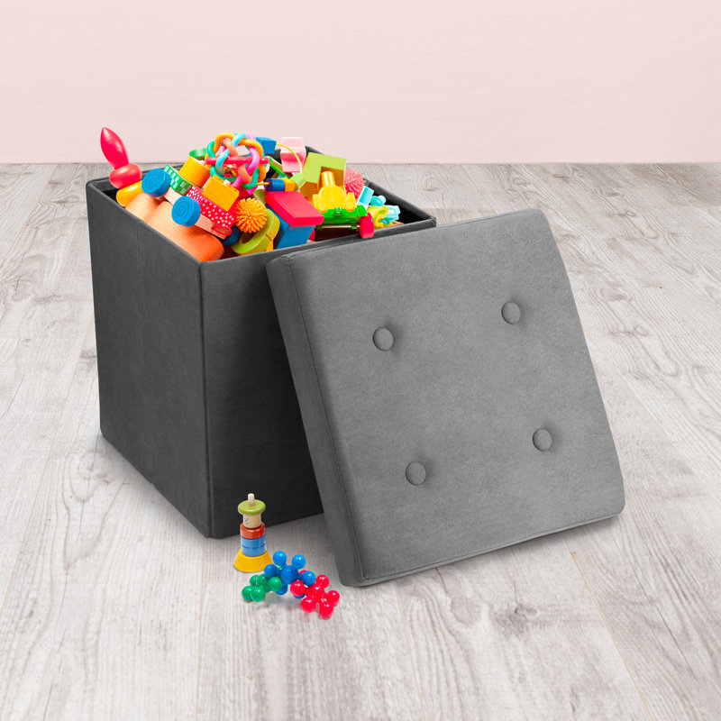Cube / repose-pieds pliable / pliable avec couvercle à boutons Oralle Sorbus - 15 pouces, gris, Velours gris