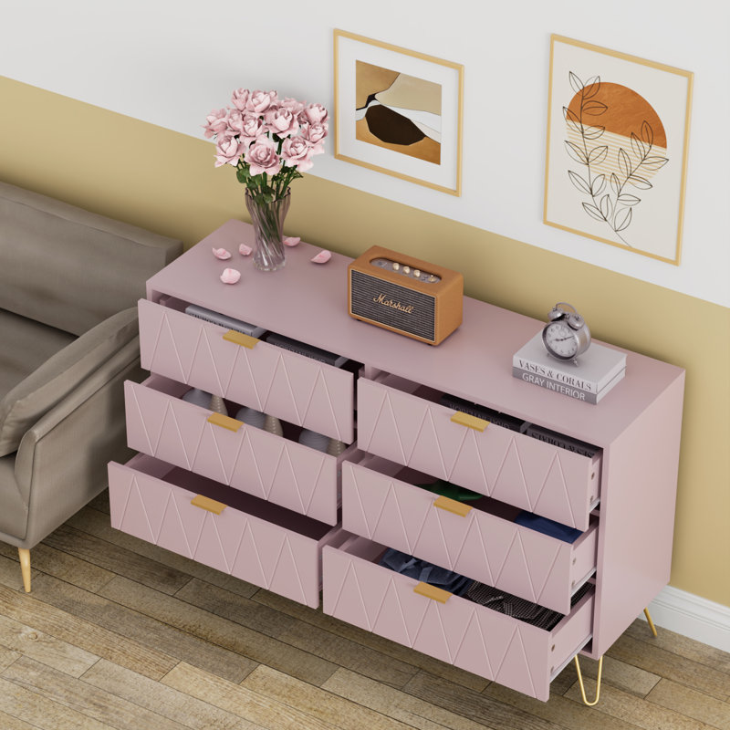 Marable 47.24'' W 6 - Drawer Dresser, Pink