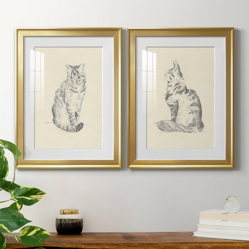 «House Cat I», reproduction encadrée de qualité supérieure - prête à être accrochée, H 30,5 po x l 45 po x P 1 po, Cadre doré
