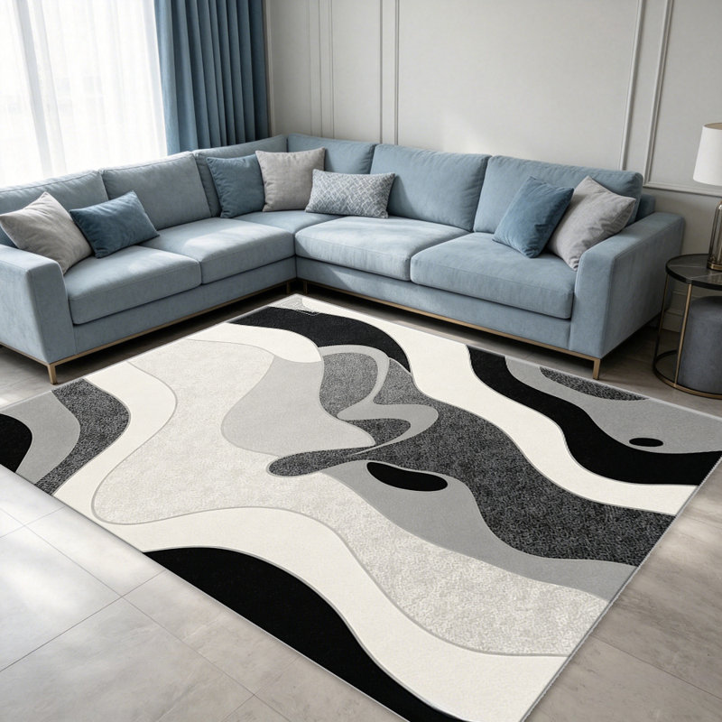 Black & White Abstract Wave carpet-easy to clean, machine-washable, soft and comfortable; suitable for door mats, kitchens, living rooms, bedrooms, corridors, and laundry areas. Easy to clean, durable carpet for home decoration.