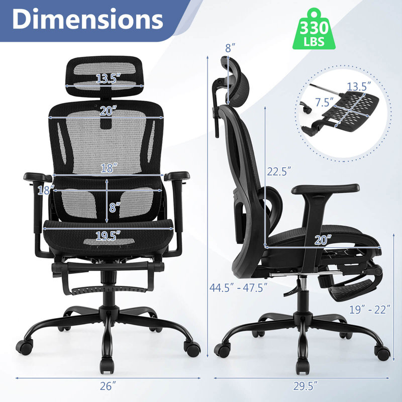 Ergonomic Office Chair with Rotating Headrest & Adjustable Lumbar Support
