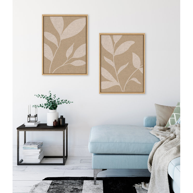 «Modern Neutral Botanical Abstract Print No 2 and 3 Neutral Linen» par The Creative Bunch Studio, ensemble d'art mural sur toile encadrée