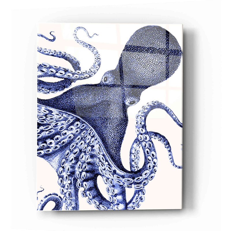 «Landscape Blue Octopus» par Fab Funky, art mural en verre acrylique, H 16 po x l 12 po x P 0,12 po