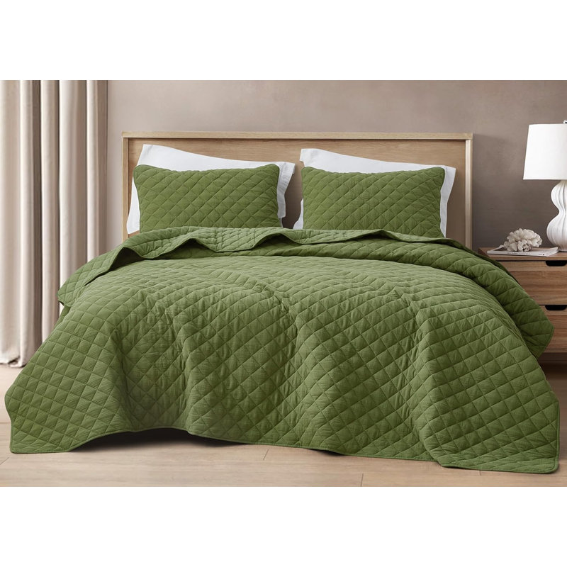Breeze Cotton Gauze Quilt Set, King Quilt + 2 King Shams, Olive
