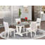 Cet ensemble de salle à manger 5 pièces comprend une table de salle à manger rectangulaire avec pieds en V et 4 chaises Parson revêtues de lin Shitake-1079895742-1079895733
