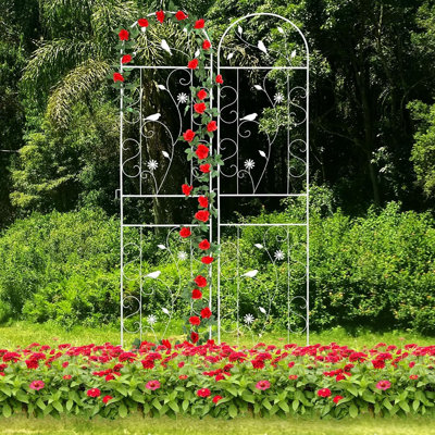 Paquet de 2 treillis de jardin en métal blanc pour plantes grimpantes, support arqué pour plantes d'extérieur pour clématites, vignes et fleurs