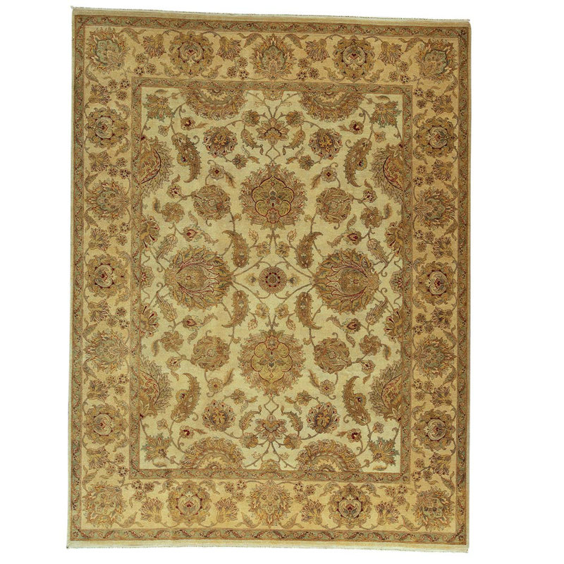 Tapis brun / blanc noué à la main, Rectangle 9 pi x 11 pi 11 po
