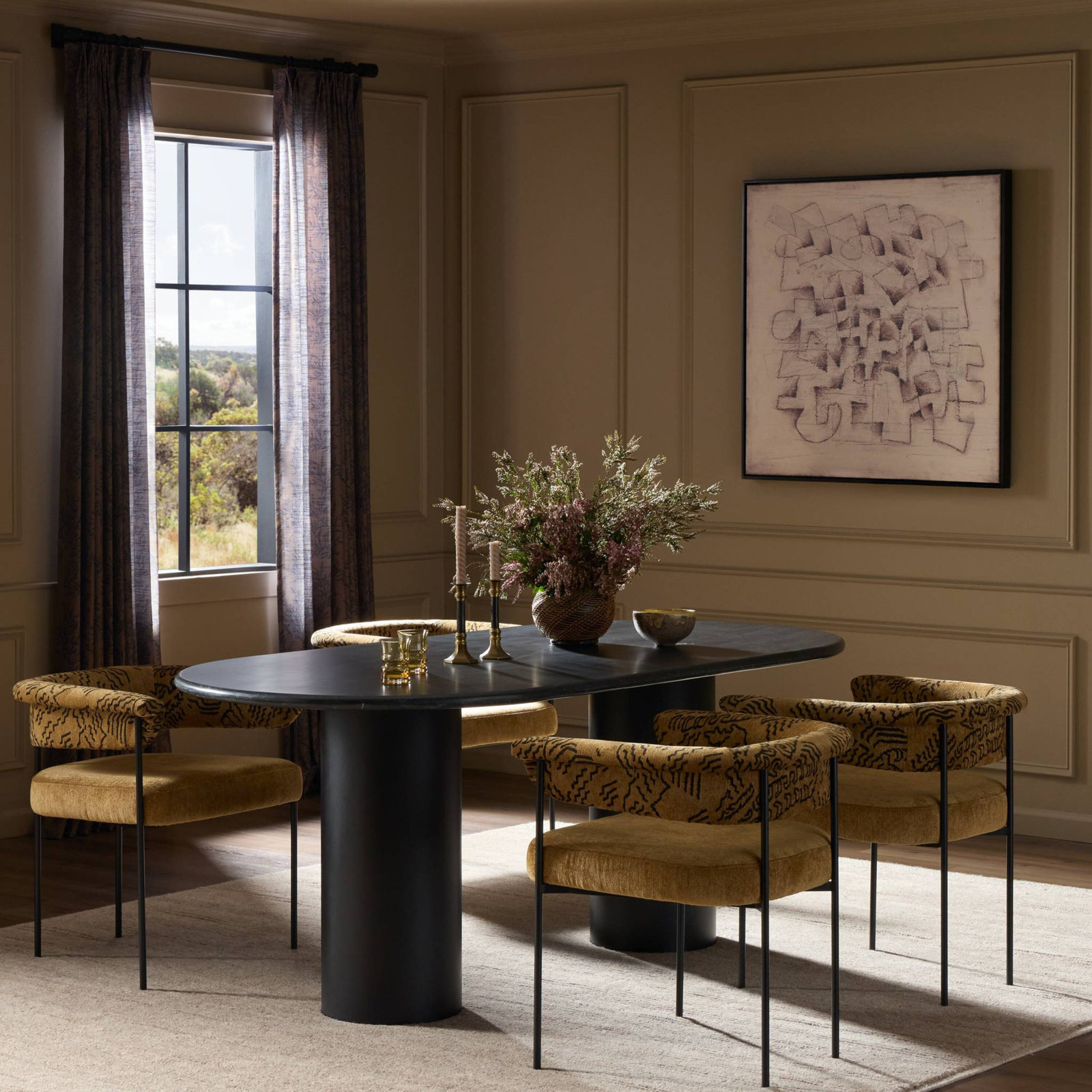 Calila 78'' Oval Marble Dining Table, Black Marble