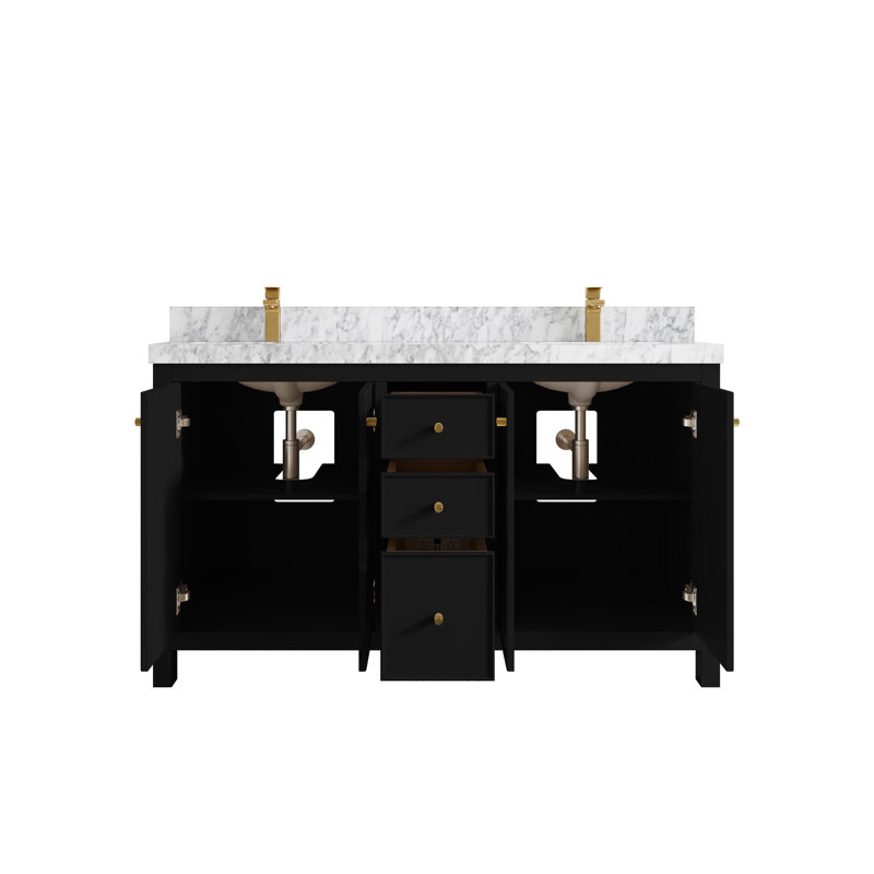 Meuble-lavabo double 60 po avec plateau en marbre Bronya