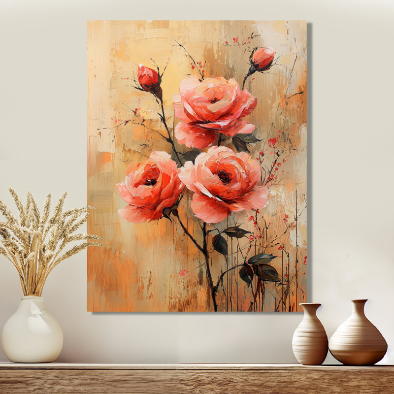 Velours géométrique «Rose Love Passion II» - roses, impression sur métal, H 20 po x l 12 po