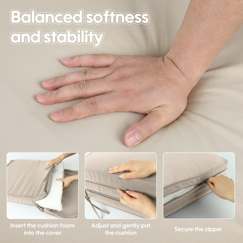 Chaise Lounge Cushions Set Of 2, Tri-fold Memory Foam Patio Cushions With Handles, 71 Inch, Khaki