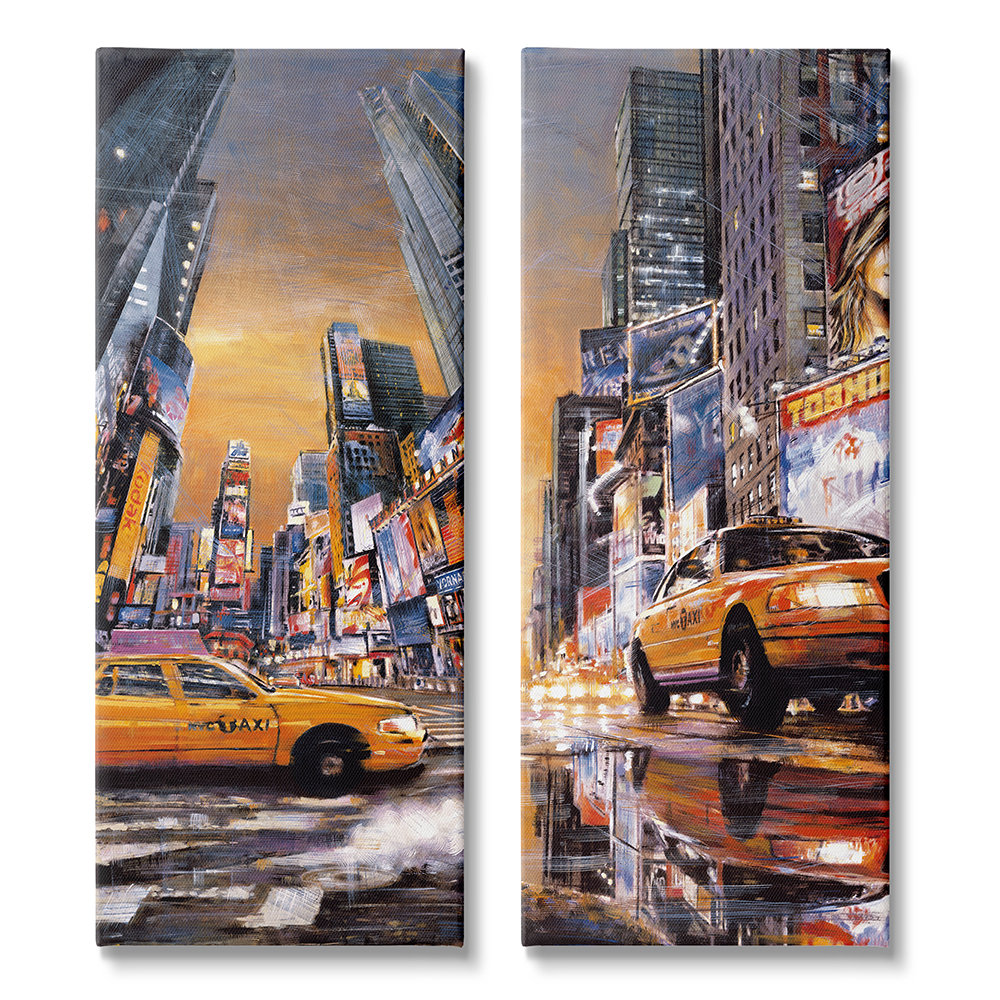 " Time Square New York City Taxi Urban Cityscape " by Matthew Daniels 2 - Pieces Red Barrel Studio® 