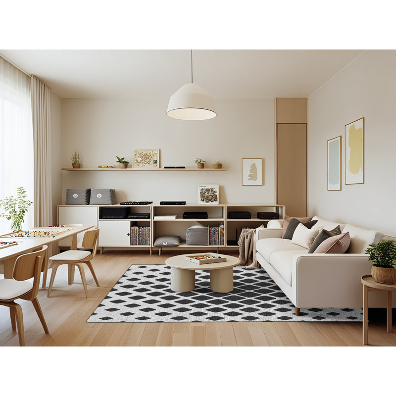 Tapis noir à motif géométrique Kisner, Rectangle 7 pi x 9 pi